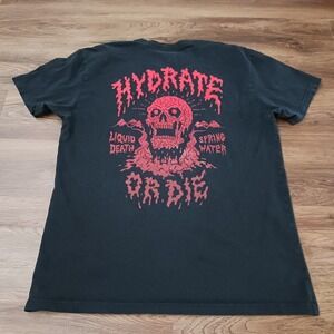 Liquid Death Hydrate Or Die! Black Blood Red Cotton Tee Shirt - Size Large
